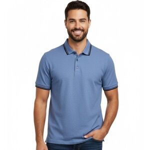 ALFANI Stretch Quarter Button Collared Polo, Men’s Medium, Blue